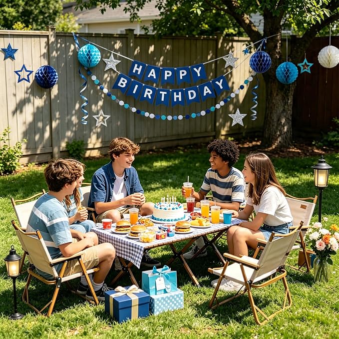 Blue Birthday Decorations for Men | Pre-Strung Happy Birthday Banner - Image 4