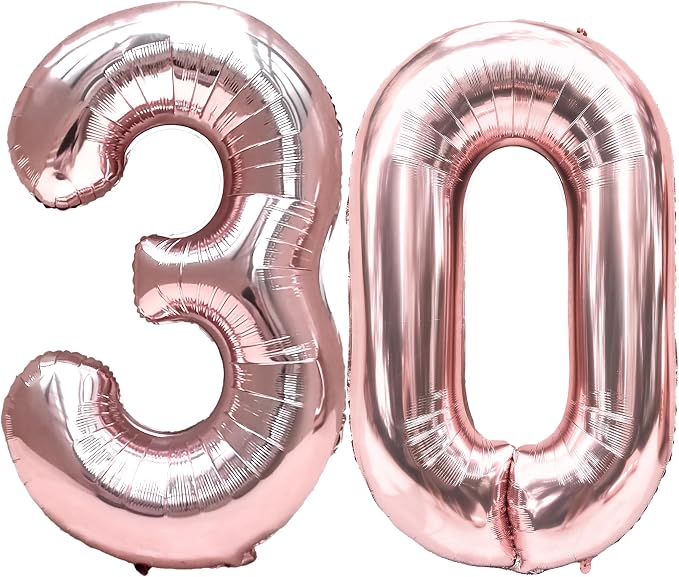 FIROMI 30 Foil Number Balloons Rose Gold 40-inch Big Mylar Balloon Numbers | by Firomi