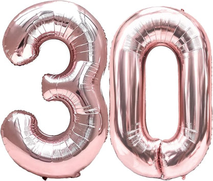 FIROMI 30 Foil Number Balloons Rose Gold 40-inch Big Mylar Balloon Numbers | by Firomi