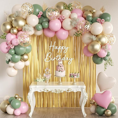 Sage Green Pink White Gold Balloons Garland Arch Kit by MEBAY
