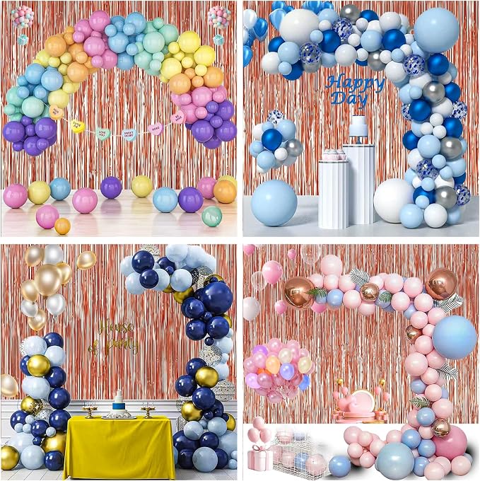 TenLaitech 3 Pack 3.3 x 9.9 ft Rose Gold Foil Fringe Backdrop Curtain, Streamer - Image 7