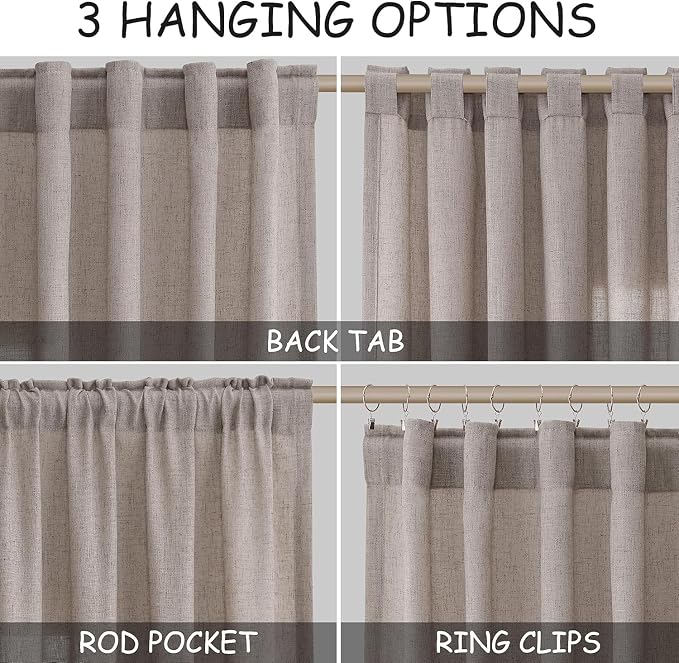 Brownish Grey Linen Curtains for Living Room 94 Inches Long Back Tab Light - Image 2