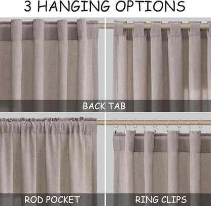 Brownish Grey Linen Curtains for Living Room 94 Inches Long Back Tab Light - Image 2
