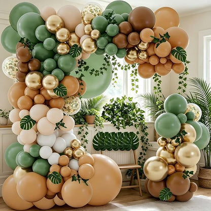 142PCS Sage Green Brown Safari Jungle Balloon Garland Kit by iloveallfamilymagic