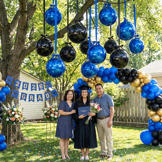 Jenaai 30 Set Graduation Round Foil Balloons Bulk 22 Inch 4d Black and Blue - Image 4