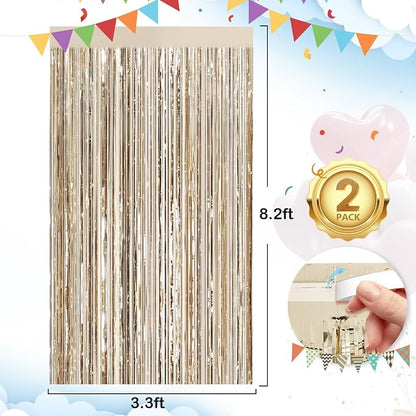 Champange Party Streamers Fringe Curtain 2Pack 3.3 x 8.3 Ft Foil Fringe - Image 2