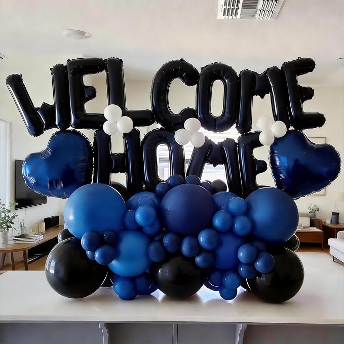 Welcome Home Balloons Navy Blue Black, 16Inch Welcome Home Foil Balloons Banner - Image 3