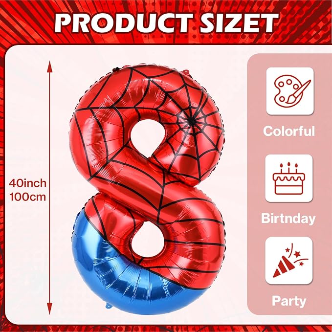 40 Inch Vibrant Spider-Themed Number Foil Balloons - Image 3