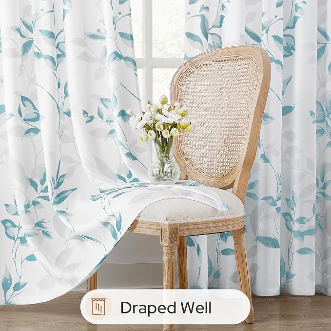 HOMEIDEAS Non-See-Through Teal and White Privacy Sheer Curtains 52 X 96 Inch - Image 4