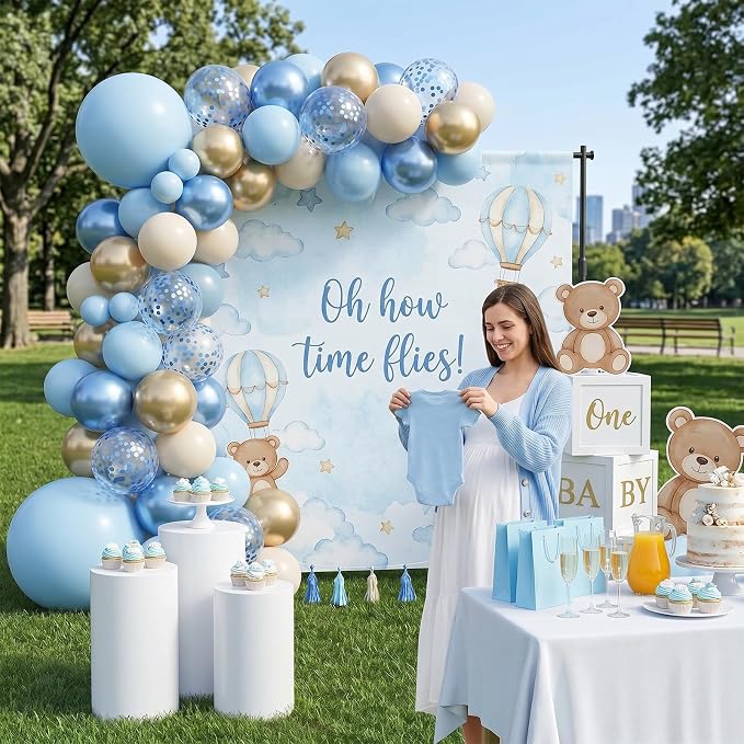 Dusty Blue Gold Balloons, 60 Packs 12 Inch Blue Gold Balloon, Metallic Golden - Image 3