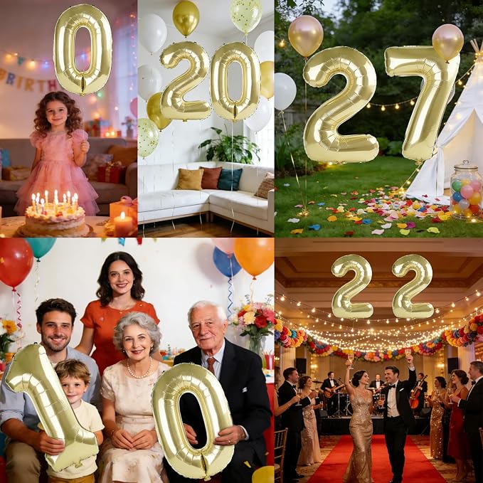 40 Inch Number 27 Balloons for 27th Birthday Party Decorations, 0-100 Champagne - Image 7