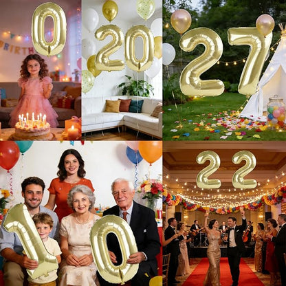 40 Inch Number 27 Balloons for 27th Birthday Party Decorations, 0-100 Champagne - Image 7