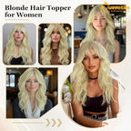 QUEENTAS 18" Curly Hair Topper for Women with Thinning Hair Pieces 6"*6"Large Coverage 360°3D Cover Synthetic Long Blonde Wavy with 5 Clips in Wiglets(Blonde)