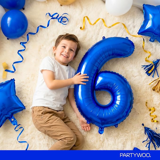 PartyWoo Number Balloons 40 Inch Blue Number 6 Kit - Image 3