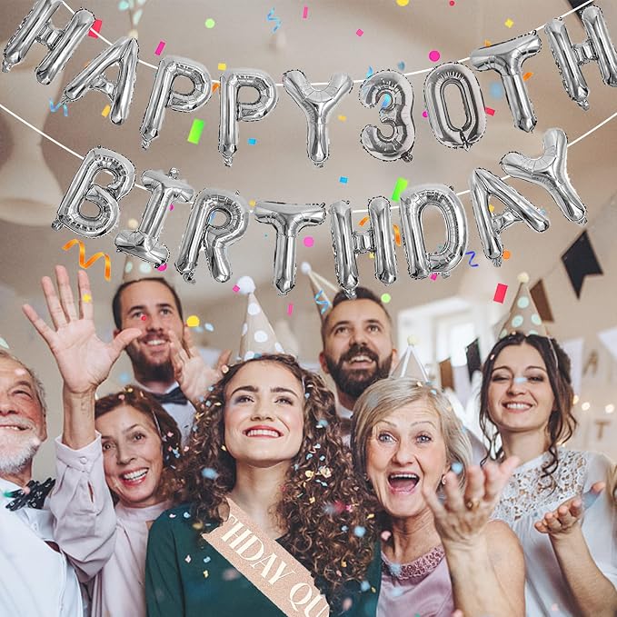 Silver Happy Birthday Balloon Banner Set -16" Foil Letters Balloons | 76pcs - Image 6