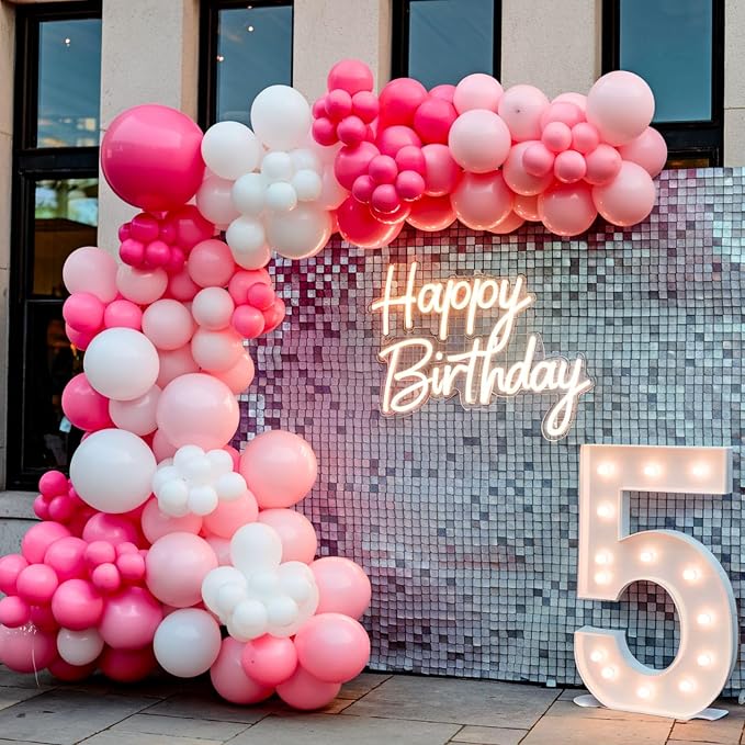 Pink Balloons, 12 Inch Hot Pink Balloons, Pastel Metallic Pink White Latex - Image 5