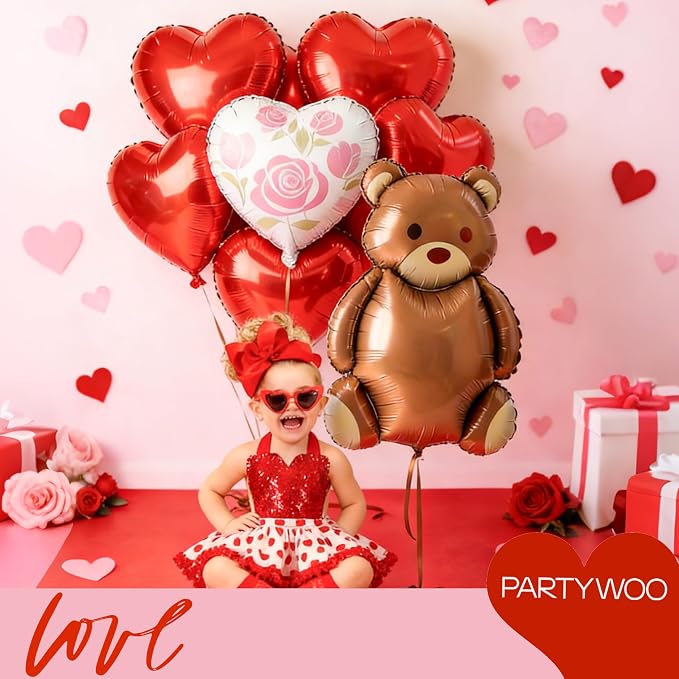 PartyWoo Latex Balloons 15pcs Foil Bear and Red Heart 24 18 Inch | Balloons - Image 4