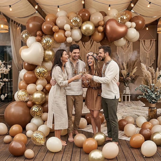 Brown and Gold Balloons, 12 Inch Double Stuffed Brown Apricot Balloons Gold - Image 5