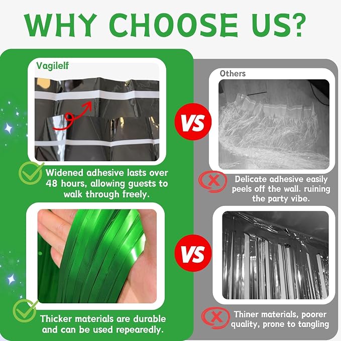 Matte Green Foil Fringe Curtain Backdrop Party Decorations 2PCS | 6.6×3.3 ft - Image 3