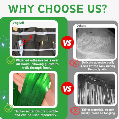 Matte Green Foil Fringe Curtain Backdrop Party Decorations 2PCS | 6.6×3.3 ft - Image 3