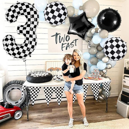 40 Inch Checkered Number 3 Balloon, Kids Boys Racing Theme Party Supplies - Image 3