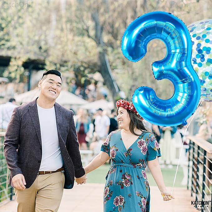 KatchOn Blue Foil Number Balloon 40 Inch, Number 3 Balloon | Mylar Foil Balloon - Image 6