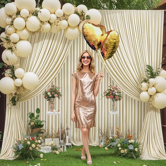 8 Panels Backdrop Curtains for Wedding Party Wrinkle Free Beige Backdrops - Image 4