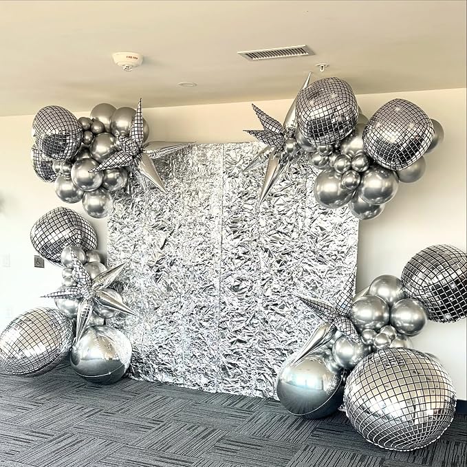 9 Pcs Silver Foil Balloons 22 Inch Metallic Silver Disco Ball Balloons Chrome - Image 3