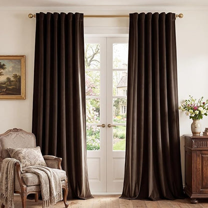 Brown Velvet Curtains Blackout for Living Room, W52 x L108, 2 Panels | 300GSM by StangH