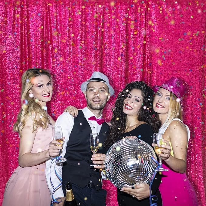 PartyDelight Hot Pink Sequin Backdrop 8x8ft Sparkly Photo Curtain | 4 Inch Rod - Image 6