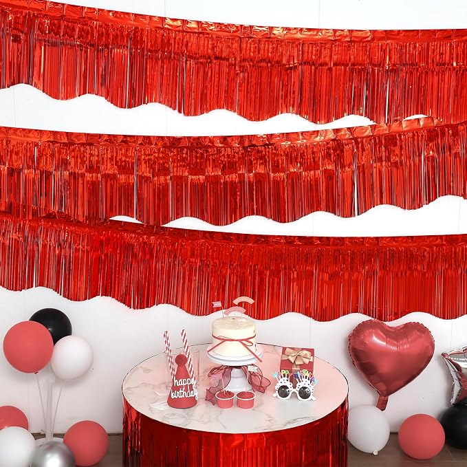 LOLStar Red Foil Fringe Tinsel Garland, Tinsel Streamers Banner, 6 Pack | 60Ft - Image 7