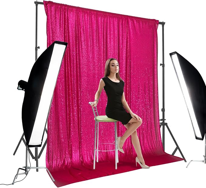 PartyDelight Hot Pink Sequin Backdrop 8x8ft Sparkly Photo Curtain | 4 Inch Rod - Image 3