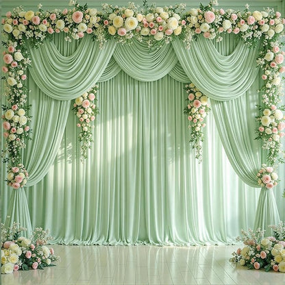 6 Panels Sage Green Backdrop Curtains - Image 9