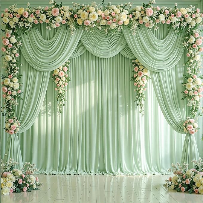 4 Panels Sage Green Backdrop Curtains - Image 9