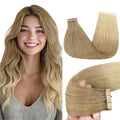 GOO GOO Tape in Hair Extensions Human Hair, O18G/22G(L) Golden Beige Blonde with Ash Highlights, 12inch 40g 20pcs, Skin Weft Seamless Invisible, Silky Straight with Thick Ends, Remy Human Hair