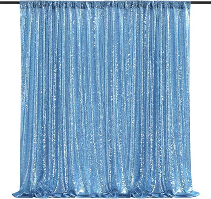 Baby Blue Sequin Backdrop Sequin Wedding Photo Curtains 10ft x 10ft | Giltter by QueenDream
