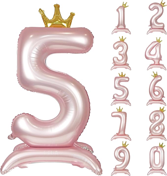 Pink Crown Number 5 Balloon Standing Pink Princess digital 5 Foil Balloon | by YOIOZAIZAI