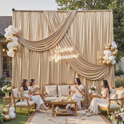 gogoparti 10x12FT Champagne Sequin Backdrop Curtain-2 Panels of 5x12FT - Image 4