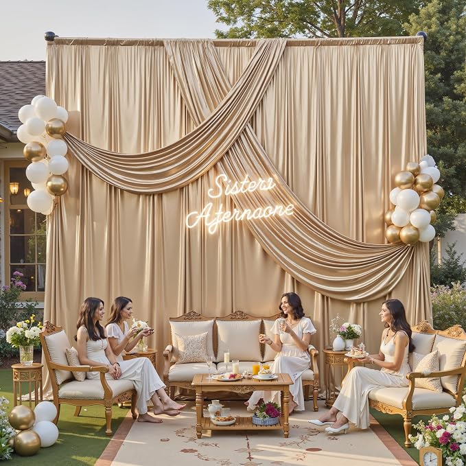 gogoparti 20x12FT Champagne Sequin Backdrop Curtain-4 Panels of 5x12FT - Image 4