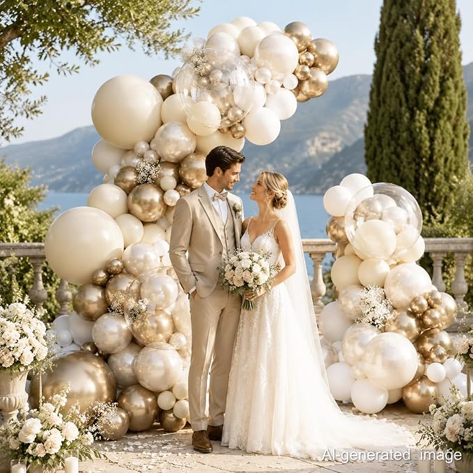 129pcs White and Gold Balloon Arch Kit Metallic Gold Balloons | Baby Shower - Image 5