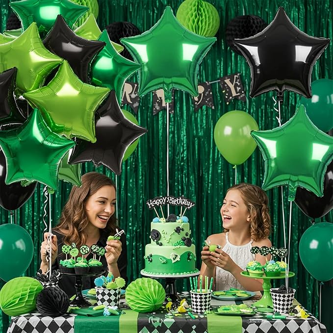 TONIFUL 15 Pcs Star Balloons 18 Inch Large Green and Black Foil Balloons | Big - Image 4