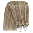 YoungSee Microlink Hair Extensions Brown Micro Bead Hair Extensions Real Human Hair Highlight Brown with Blonde Micro Ring Hair Extension Human Hair 20In Invisible Beaded Hair Extension 50s 50g
