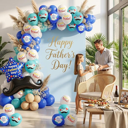 Fathers Day Party Balloons, 12 Inch Royal Blue Teal White Printed Latex Balloons - Image 5