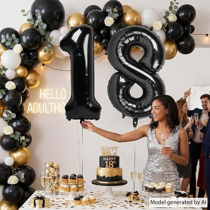 Black Number 18 Balloon 40 Inch, Foil Numeral - Image 6
