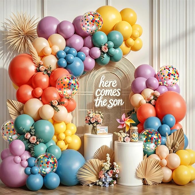 Boho Rainbow Balloon Arch Kit, Retro Blue by Unknown