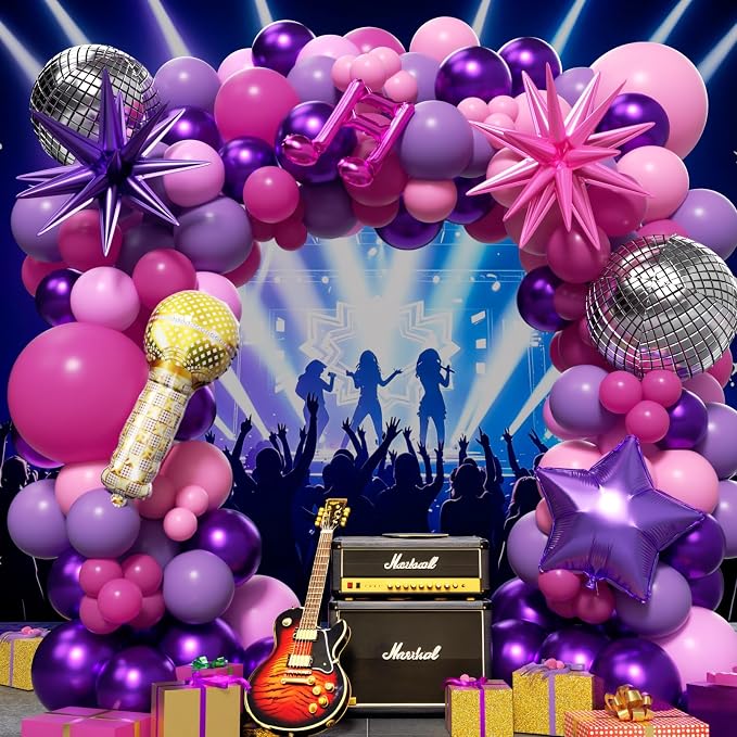 K-Pop Music themed Birthday Decorations 160Pcs, Hot Pink Metallic Purple by PTGOLUO
