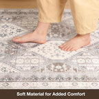 Floor Mat for Home 5×7ft, Easy Clean Plastic Rug-Like Pattern Area Mat for Living Room, Waterproof Vinyl Area Rug for Under Kitchen Table, No Slip Soft Vintage Rug for High Traffic Area (White)