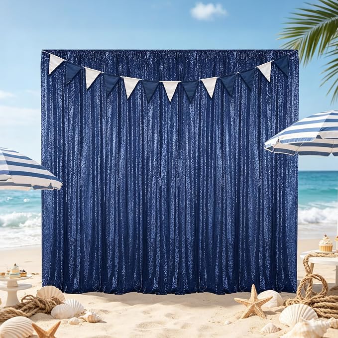 Hahuho Navy Sequin Backdrop Curtain, Party Decoration（2 Panels, 2FT x 8FT - Image 8