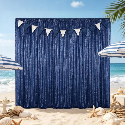 Hahuho Navy Sequin Backdrop Curtain, Party Decoration（4 Panels, 2FT x 8FT - Image 4