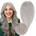 Real Human Hair Toppers for Women 3.54"*4.72" Silky Base 150% Density No Bangs Adjustable Parting Clip-In Topper Hairpieces for Women with Thinning Hair 12 Inches Silver Grey